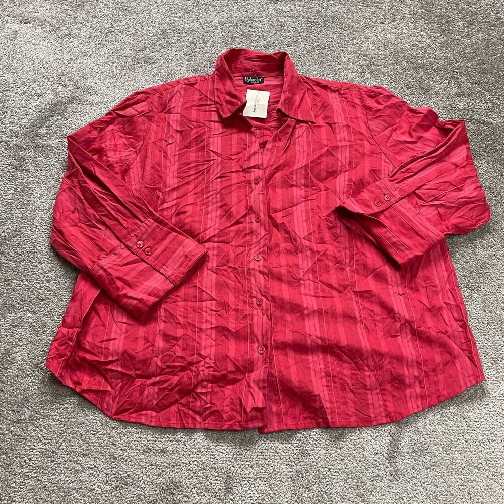 Rafaella Button Down Blouse Womens 2XL Red Striped Long Sleeve Casual Top NWT